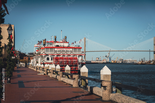 Savannah riverboat queen, anchored in a beautiful sunrise.