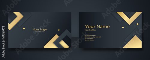 Modern Business Card - Creative and Clean Business Card Template. Luxury business card design template. Elegant dark back background with abstract golden wavy shapes lines shiny. Vector illustration
