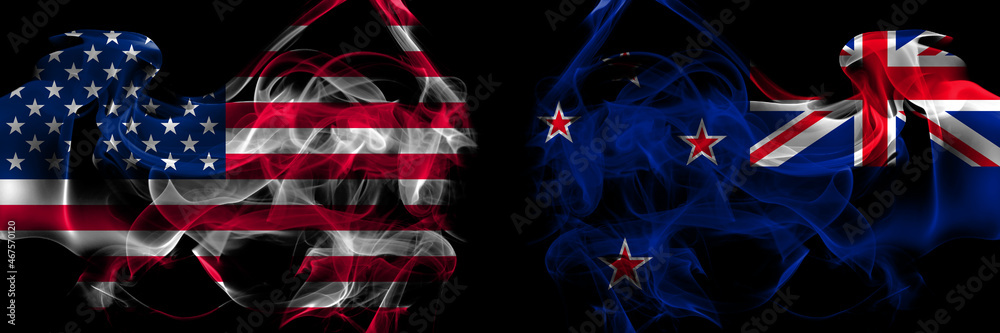 custom made wallpaper toronto digitalUnited States of America vs New Zealand, Kiwi smoke flags placed side by side