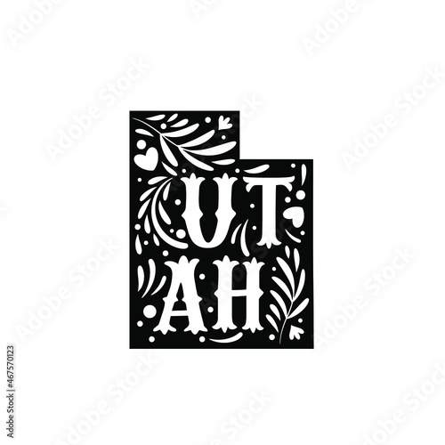 Utah state map with doodle decorative ornaments. For printing on souvenirs and T-shirts