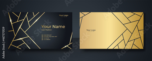 Modern elegant black and gold business card design. Luxurious business card with golden line pattern template design. Creative and Clean Business Card Template. Vector illustration