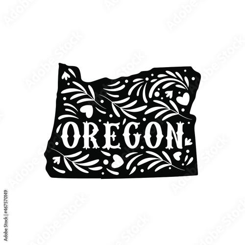 Oregon state map with doodle decorative ornaments. For printing on souvenirs and T-shirts