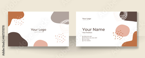 Business card design with elegant organic pattern. Modern concept with tan nude beige champagne brown soft pastel blob, liquid, floral, botanical, minimalist decoration art. Trendy Vector illustration photo