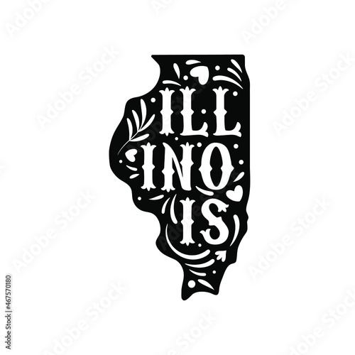 Illinois state map with doodle decorative ornaments. For printing on souvenirs and T-shirts