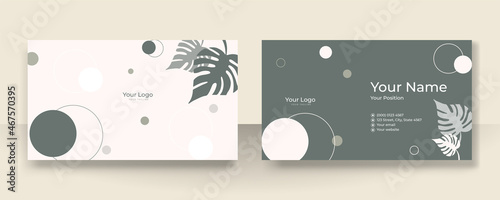 Business card design with nude tan champagne soft pastel brown organic elegant pattern. Modern concept with liquid, blob, brush, floral, leaves, line, beauty decoration art. Vector illustration