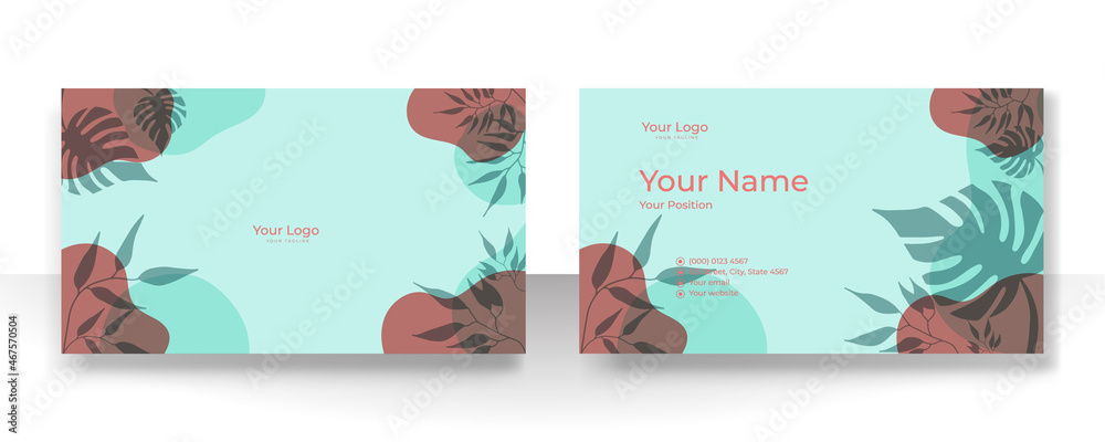 Business card design with nude tan champagne soft pastel brown organic elegant pattern. Modern concept with liquid, blob, brush, floral, leaves, line, beauty decoration art. Vector illustration