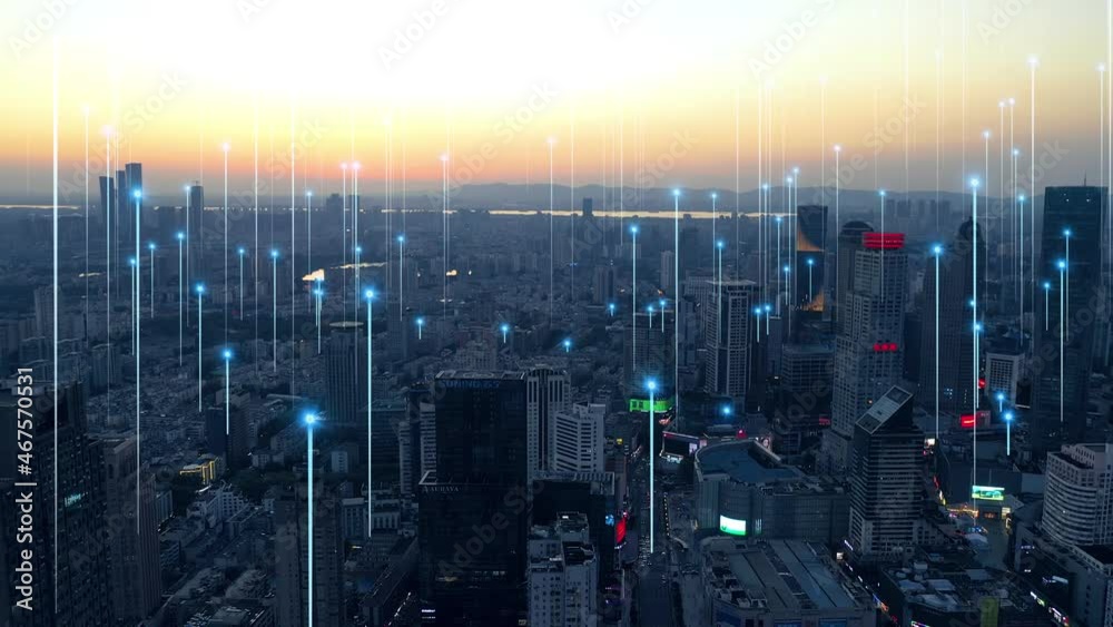 Modern city with wireless network connection concept	