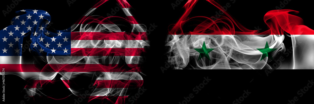 custom made wallpaper toronto digitalUnited States of America vs Syria, Syrian smoke flags placed side by side
