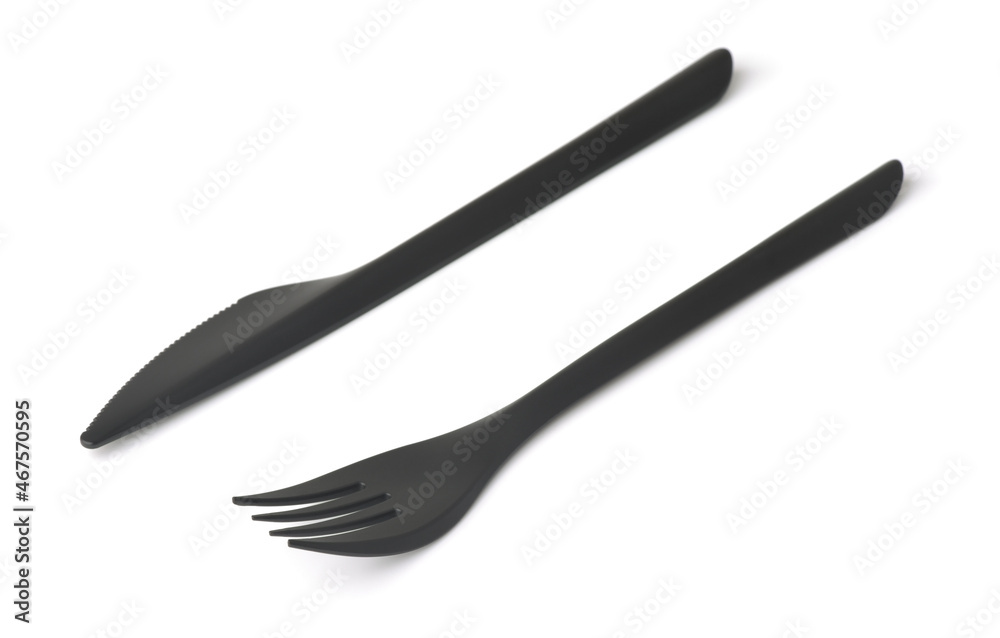 Black plastic disposable fork and knife Black plastic disposable fork and knife