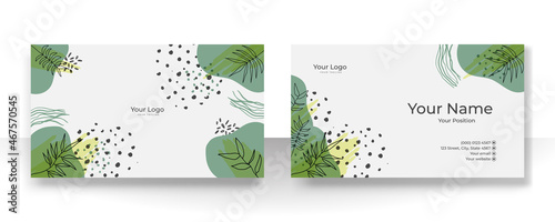 Business card design with nude tan champagne soft pastel brown organic elegant pattern. Modern concept with liquid, blob, brush, floral, leaves, line, beauty decoration art. Vector illustration