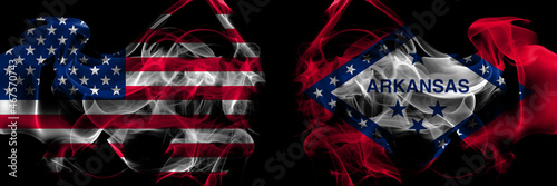 United States of America vs United States of America, America, US, USA, American, Arkansas, Arkansan smoke flags placed side by side