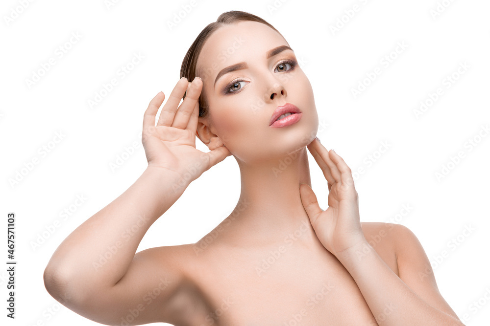 Beautiful Young Woman with Clean Fresh Skin isolated on white background Beautiful Young Woman with Clean Fresh Skin isolated on white background