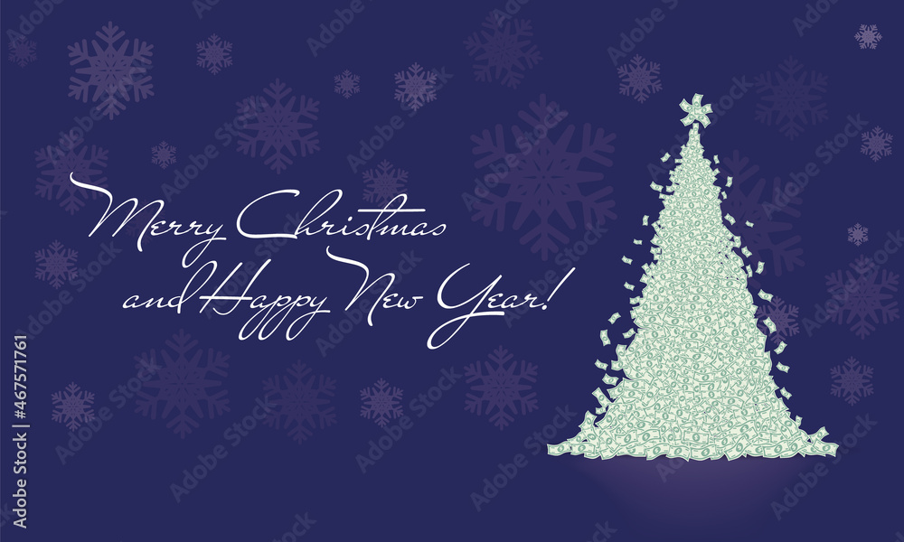 Christmas tree fir-tree made of money paper banknotes, whirlwind, spiral. Merry christmas and happy new year Christmas tree fir-tree made of money paper banknotes, whirlwind, spiral. Merry christmas and happy new year