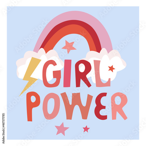 Girl power motivational sticker with lettering. Bright Vector design for web, print, stickers, logo, template, etc. 