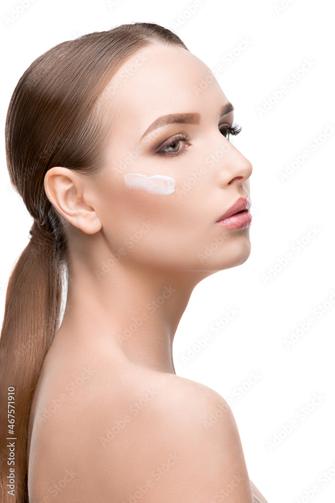 Beautiful Young Woman with Clean Fresh Skin isolated on white background Beautiful Young Woman with Clean Fresh Skin isolated on white background
