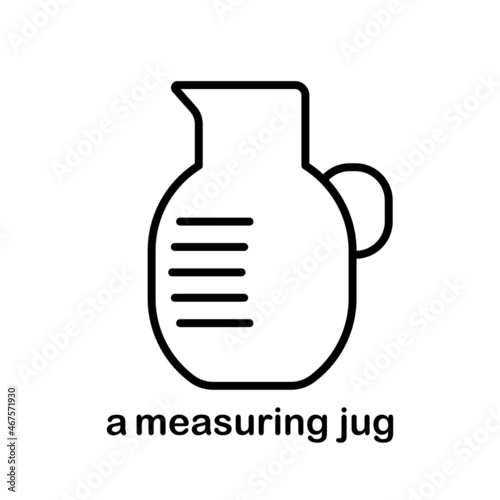 Measuring jug and cup icon, kitchen outline flat sign and element.