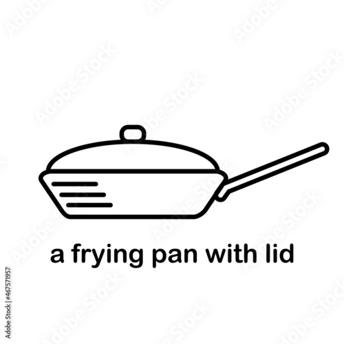 Line icon and logo of a frying pan with lid for kitchen and cooking.