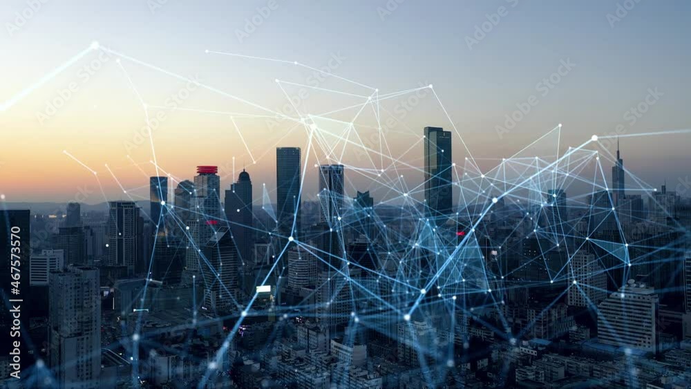 Modern city with wireless network connection concept	