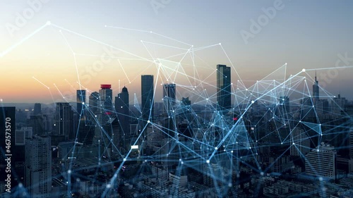 Modern city with wireless network connection concept	
