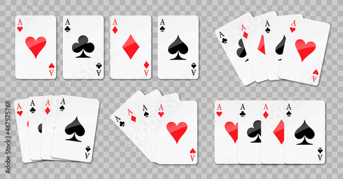 Ace card suit set isolated, playing cards symbols, aces playing cards on the transparent background, card suit icon sign - vector