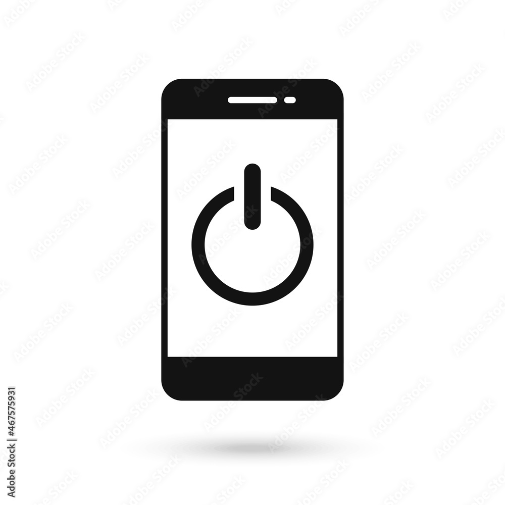 Mobile phone flat design icon with power on off icon Mobile phone flat design icon with power on off icon