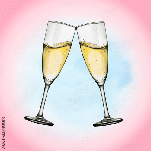 Watercolor hand drawn wine glass illustration cheers