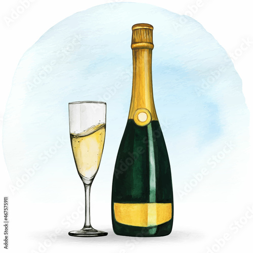 champagne bottle and glass