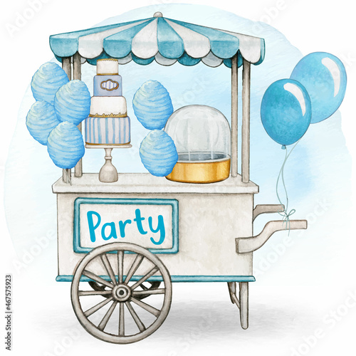 Watercolor vintage treats cart boy party
