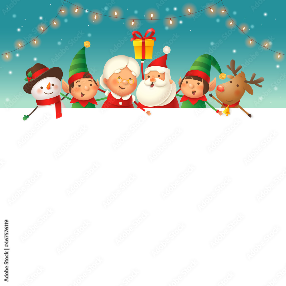 Santa Claus, Mrs Claus, Elves, Snowman and Reindeer on board - winter template Santa Claus, Mrs Claus, Elves, Snowman and Reindeer on board - winter template
