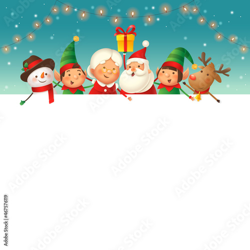 Santa Claus, Mrs Claus, Elves, Snowman and Reindeer on board - winter template