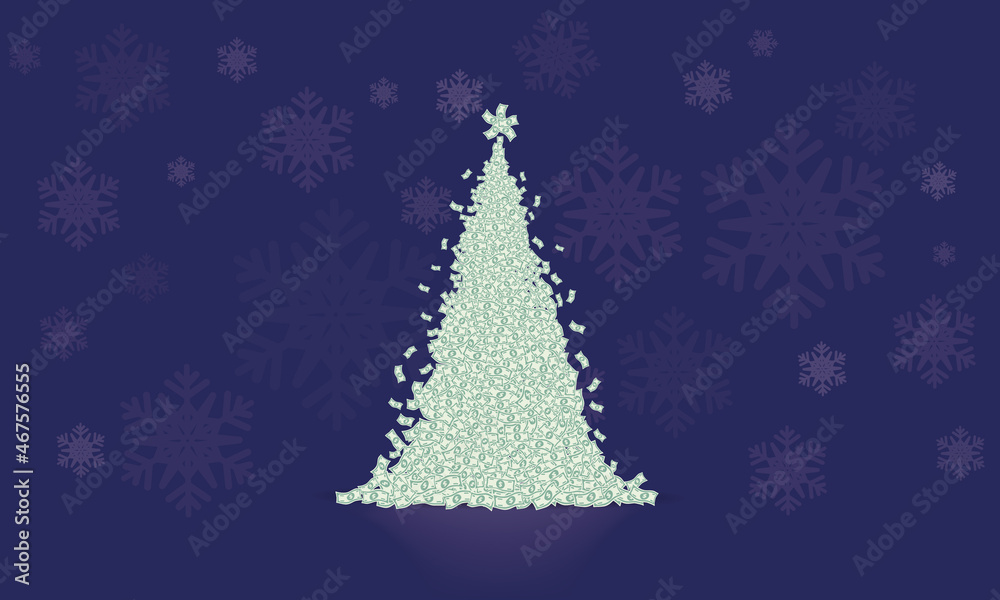 Christmas tree fir-tree made of money paper banknotes, whirlwind, spiral. Merry christmas and happy new year Christmas tree fir-tree made of money paper banknotes, whirlwind, spiral. Merry christmas and happy new year