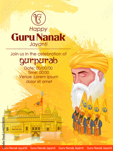 Happy Gurpurab, Guru Nanak Jayanti festival of Sikh celebration background