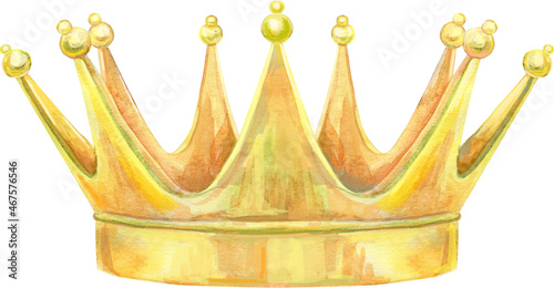 Watercolor hand draw illustration gold crown on white background