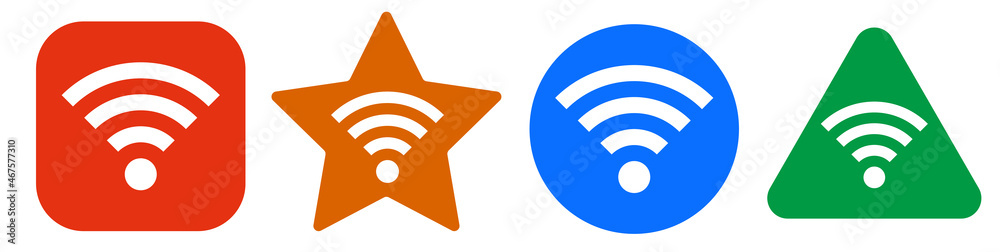 Wi-Fi icons in various shapes. They are colorful. Wi-Fi icons in various shapes. They are colorful.