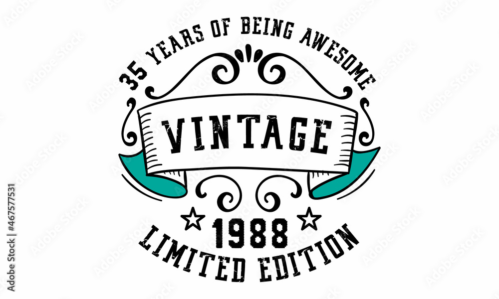 35 Years of Being Awesome Vintage Limited Edition 1988 Graphic. It's able to print on T-shirt, mug, sticker, gift card, hoodie, wallpaper, hat and much more.