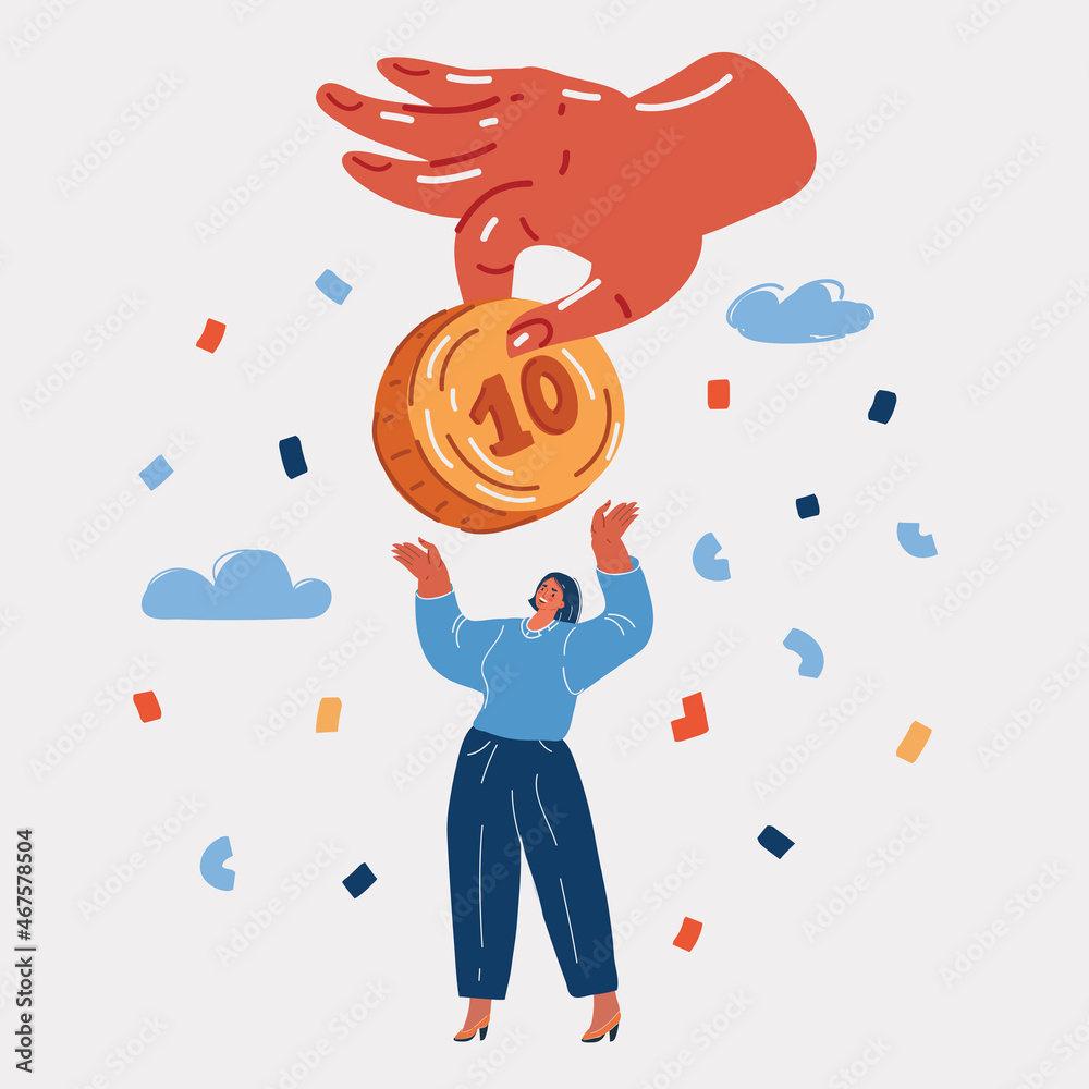 Vector illustration of woman holding money coin concept Vector illustration of woman holding money coin concept