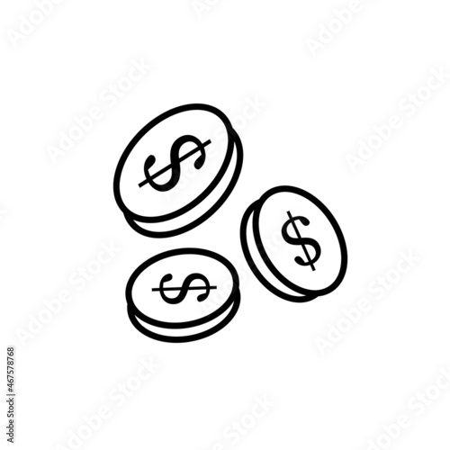 A bunch of coins dollar cash black line icon isolated. Money logo. Money outline Illustration business concept. Trendy flat style for app, graphic, dev, infographic, web, ui, gui, ux. Vector EPS 10.
