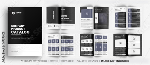 Modern product catalog design template, Company product catalogue design template, Minimalist product brochure template design, Black and White product catalog design template