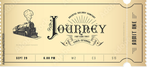 Train ticket template in vintage style. For excursion routes, retro parties and clubs and other projects. Vector, can be used for printing. photo
