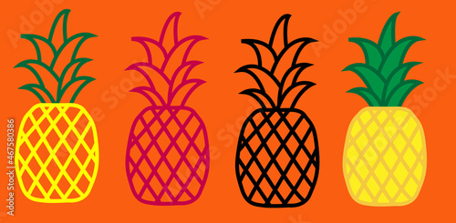 vector illustration of a pineapple drawn only by the edges. emoji of a pineapple. Ananas comosus or pineapple native to south america.