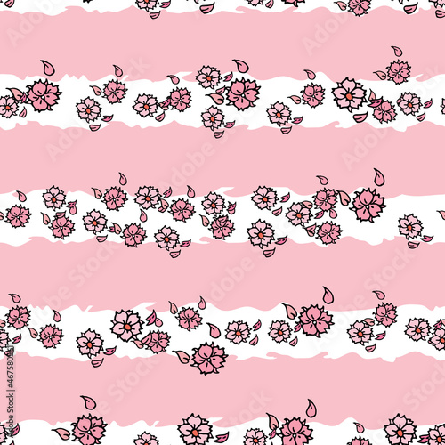 Vector pink background white pink cherry tree flowers and cherry blossom sakura flowers. Seamless pattern background