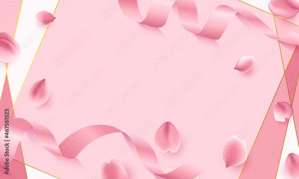 Obraz premium Pink fabric curved ribbon on pink background