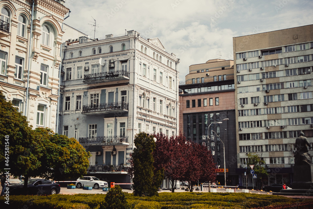 Naklejka premium Beautiful old architecture in the center of Kiev in spring