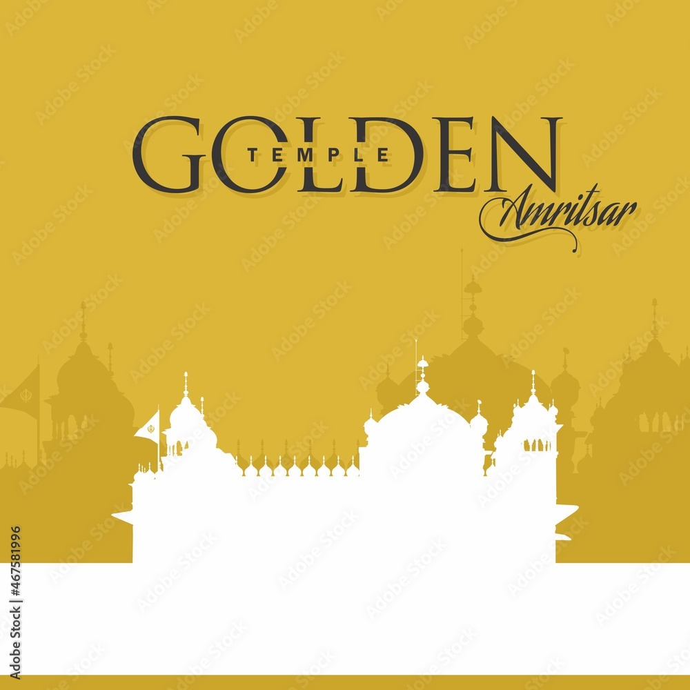 Creative Typography of Golden Temple, Amritsar. Silhouette of Golden