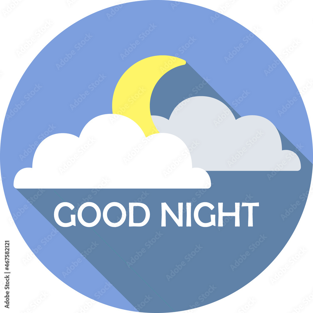 Moonscape, moon in the clouds, good night, flat icon with a long shadow Moonscape, moon in the clouds, good night, flat icon with a long shadow