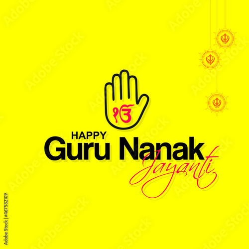 Typography of Happy Guru Nanak Jayanti. Creative Banner Design for Guru Nanak Birthday. Editable Illustration. photo