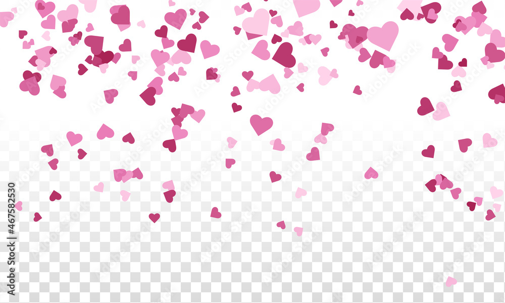 Red Hearts Confetti Falling on transparent Background