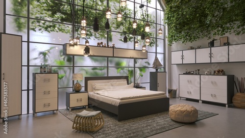 interior bedroom in industrial style
