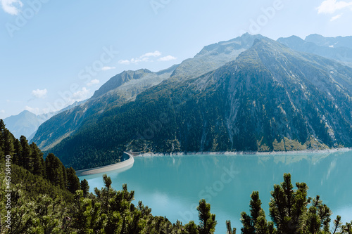Schlegeisspeicher in Zillertal. Beautiful nature in  austrian Alps. Schlegeis reservoir landscape © Sergei