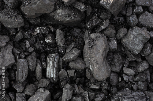Black coal background. Mineral, fuel for heating residential buildings